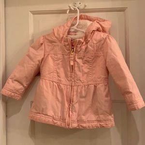 Baby girls pink fleece-lined coat with hood